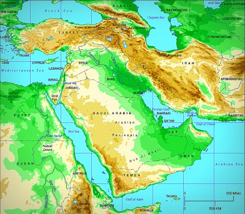 middle east topo map